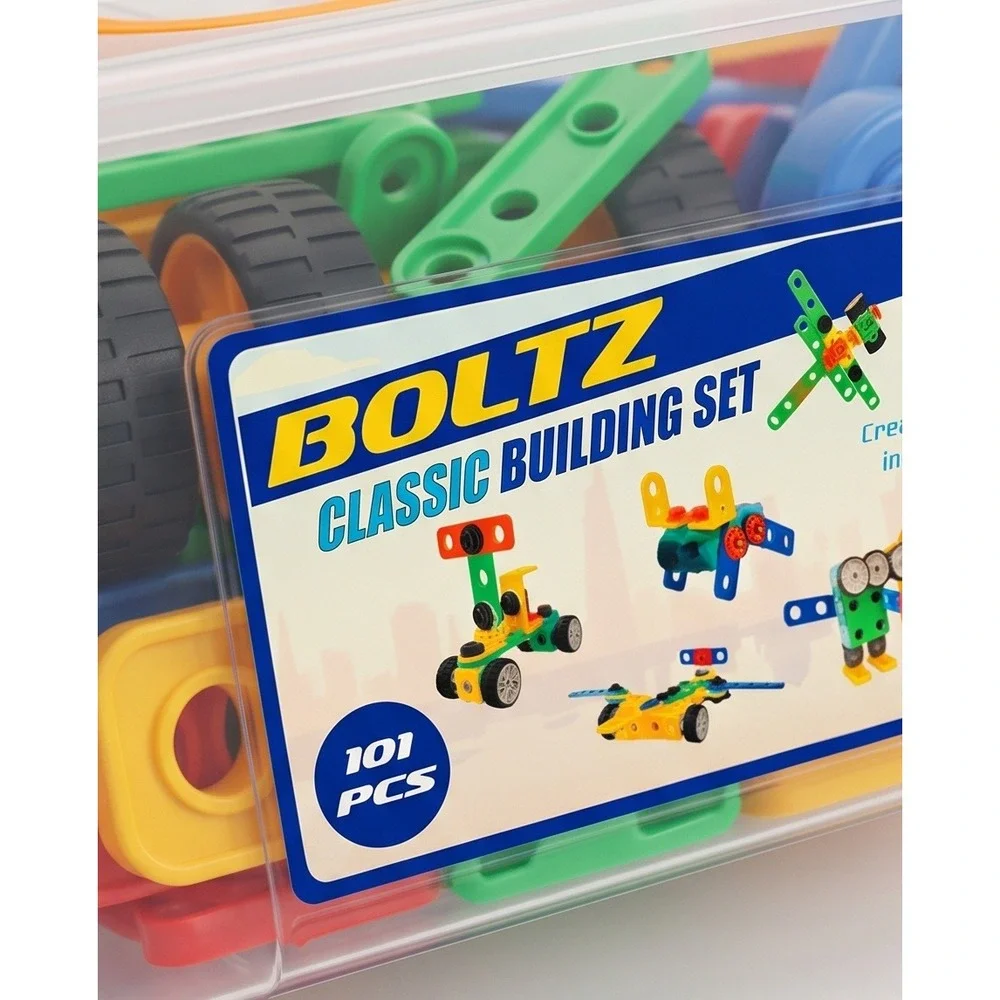 USA Toyz Boltz Classic Building Set 101 Pieces STEM Construction Kids Toy Bin